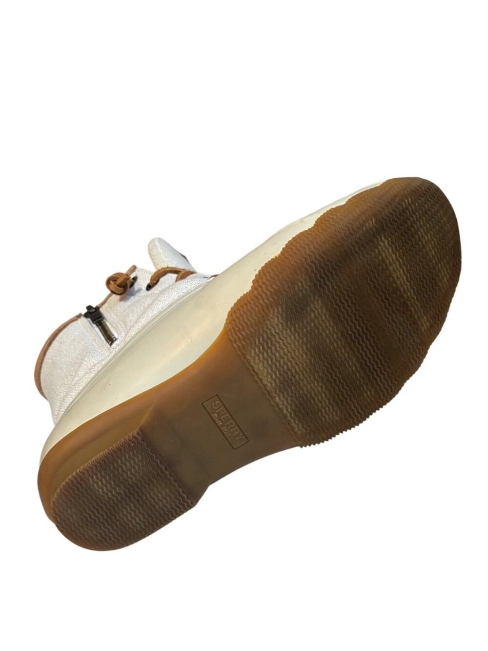 Sperry Womens  Duck Boots Size 6.5 Beige & Tan Waterproof Rubber Sole & Canvas U - Picture 9 of 10